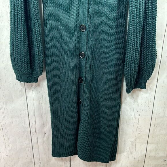 ELOQUII Dark Green Ribbed Button Front Sweater Dress Cozy Chic Minimalist Soft - Picture 12 of 16